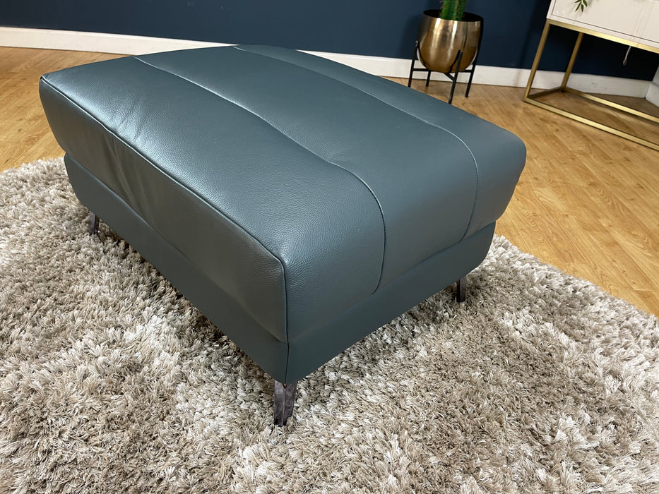 Renato Designer Footstool - Trusty Embossed Leather Peacock (WA2)