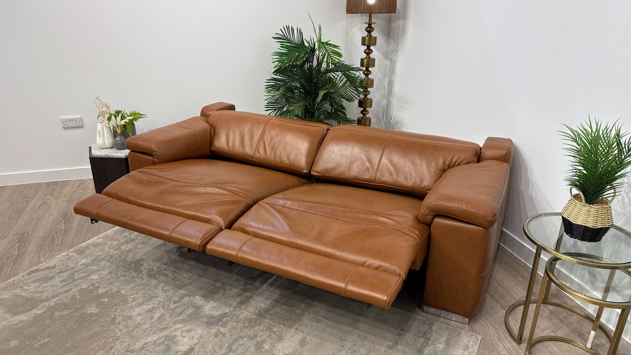 Sofology Laurence Leather 3 Seater Power Recliner in Relaxed Embossed Cognac