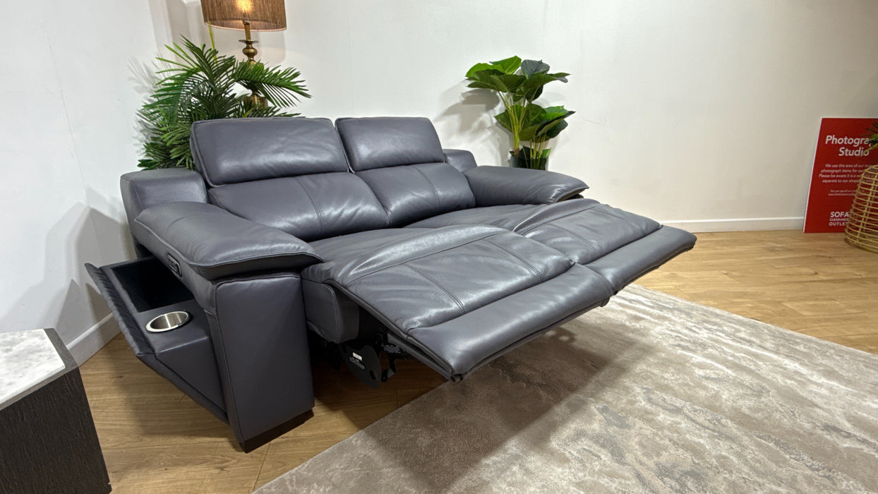 Sofology Benz Leather 2 Seater Power Recliner/Headrest in Trusty Sheen Lavender Grey