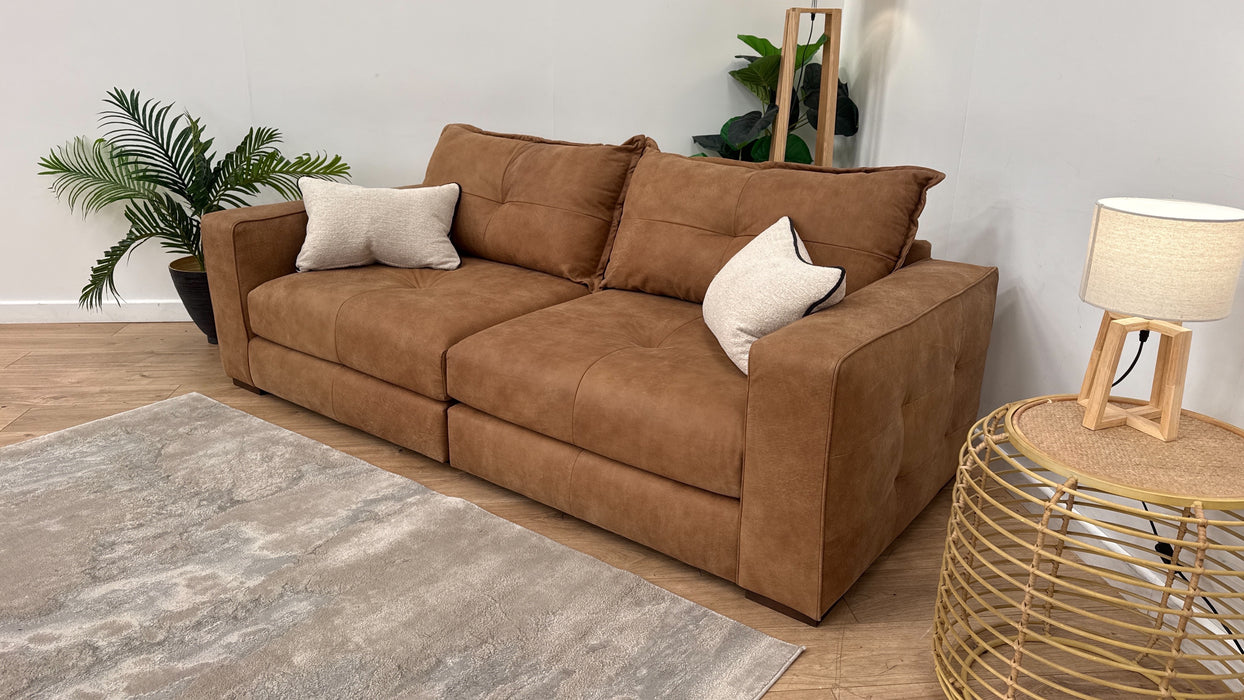 Sofology Artisan Leather 4 Seater Split in Character Leather Tan/Natural Mix