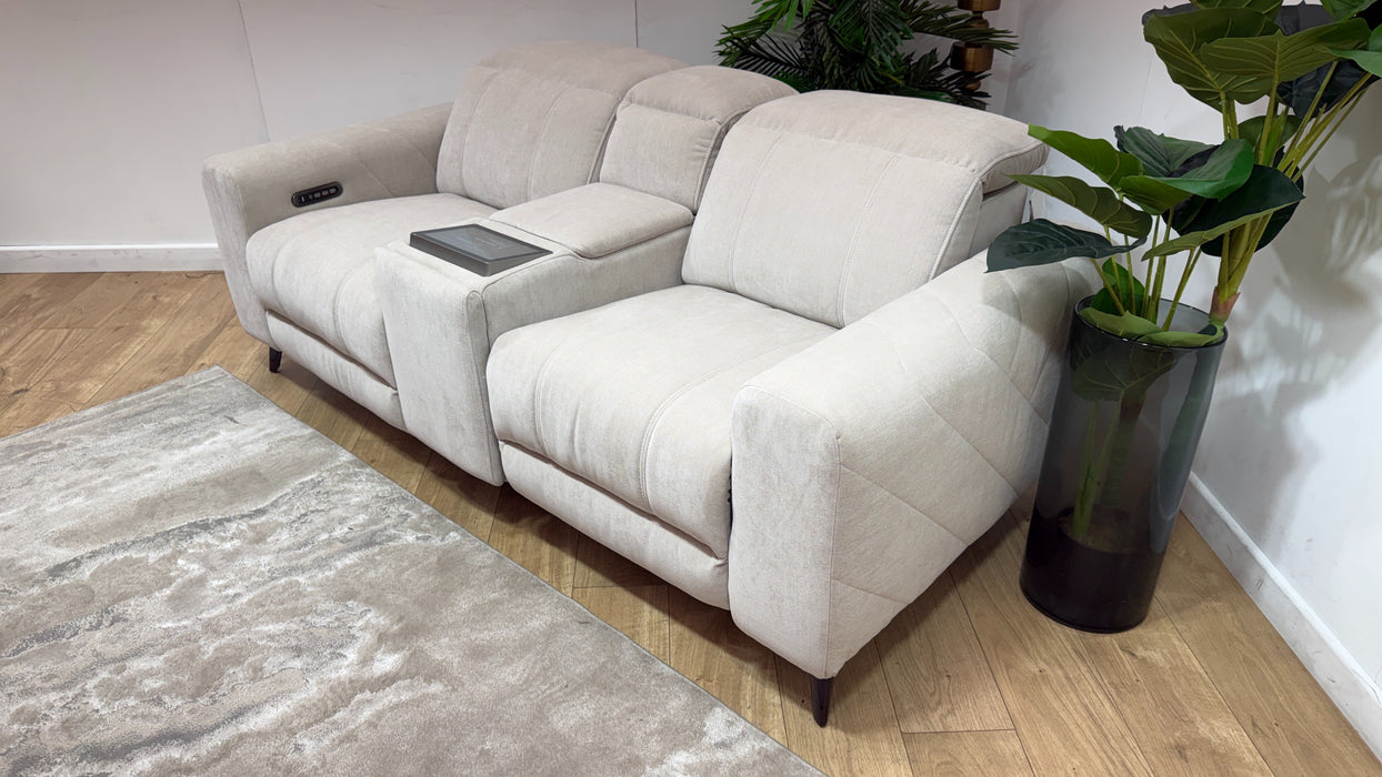 Sofology Allure Fabric 2 Seater Screen Console Power Recliner/Headrest Heated Seats Lumbar Support Speakers in Relaxed Chenille Cotton