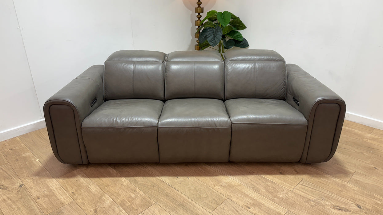 Sofology Premiere Leather 3 Seater Power Recliner/Headrest in Trusty Embossed Grey