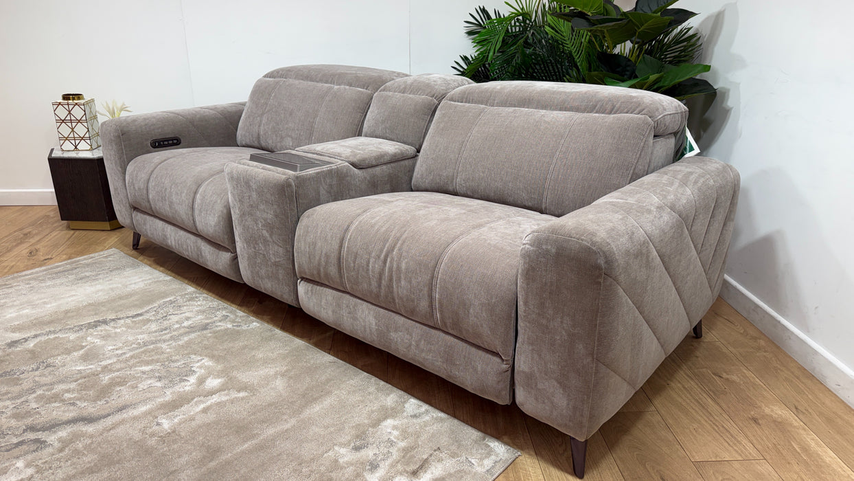 Sofology Allure Fabric 2.5 Seater Screen Console Power Recliner/Headrest Heated Seats Lumbar Speakers in Relaxed Chenille Nutmeg