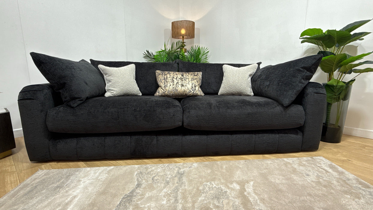 Sofology Westwood Fabric 4 Seater Gold Trim in Teddy Chenille Black Mix