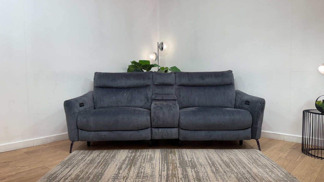 Sofology Renato Fabric 2.5 Seater Console Power Recliner in Heritage Velvet Granite