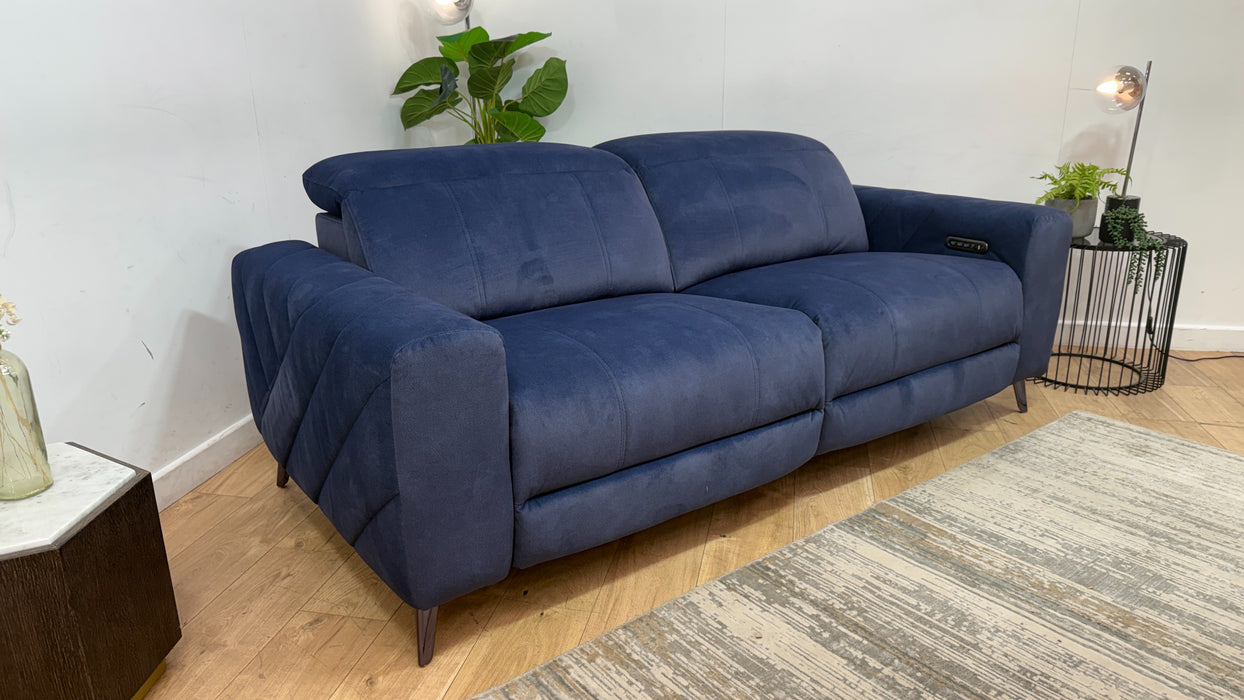 Sofology Allure Fabric 2.5 Seater Power Recliner/Headrest Lumbar Support in Lifestyle Flecked Navy