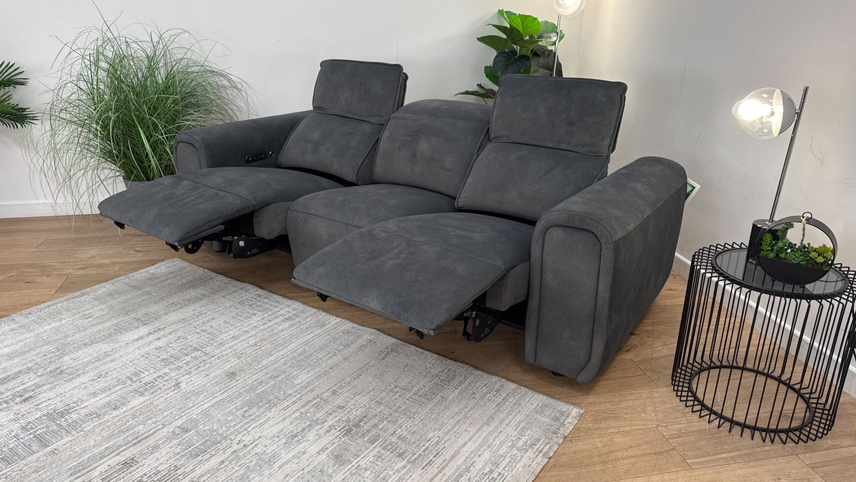 Sofology Premiere Fabric 3 Seater Power Recliner/Headrest Heated Seat in Lifestyle Flecked Mineral Green