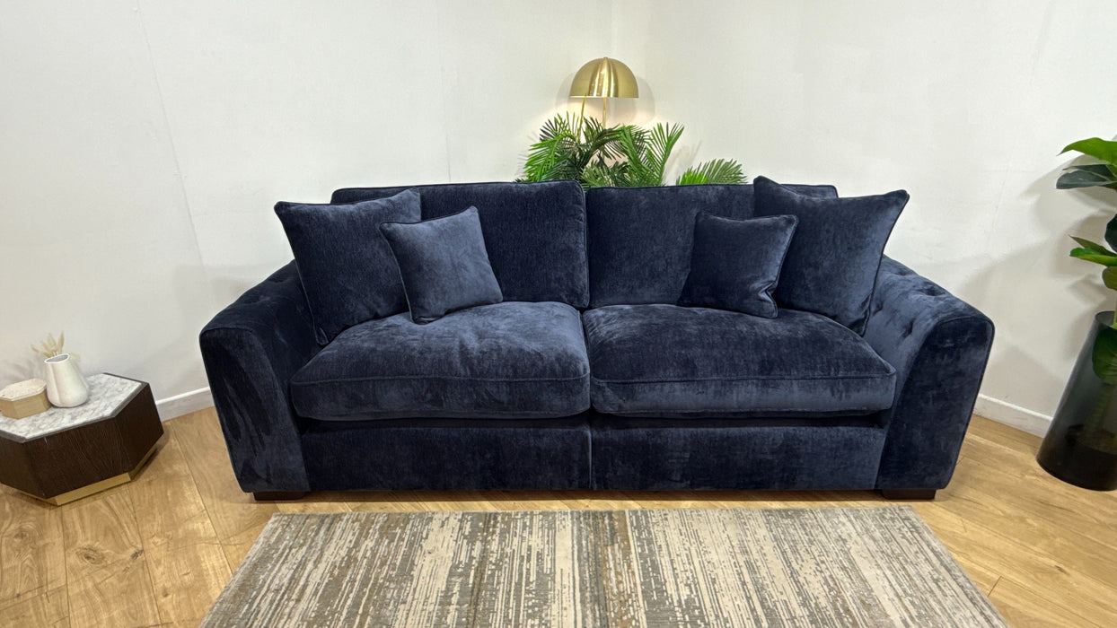 Sofology Valentina Fabric 4 Seater Split Foam/Fibre Seats Full Back in Luxury Deep Pile Chenille Denim