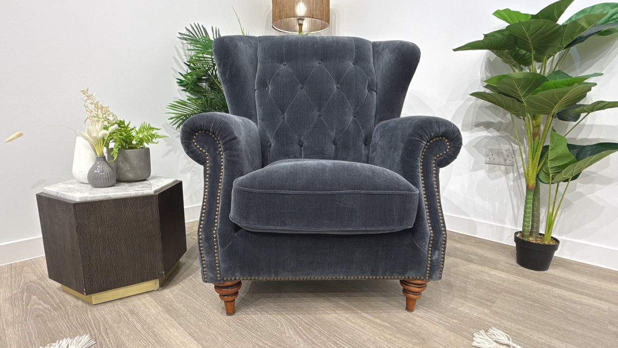 Sofology Darcy Fabric Accent Wing Chair with Studs in Relaxed Chenille Ink