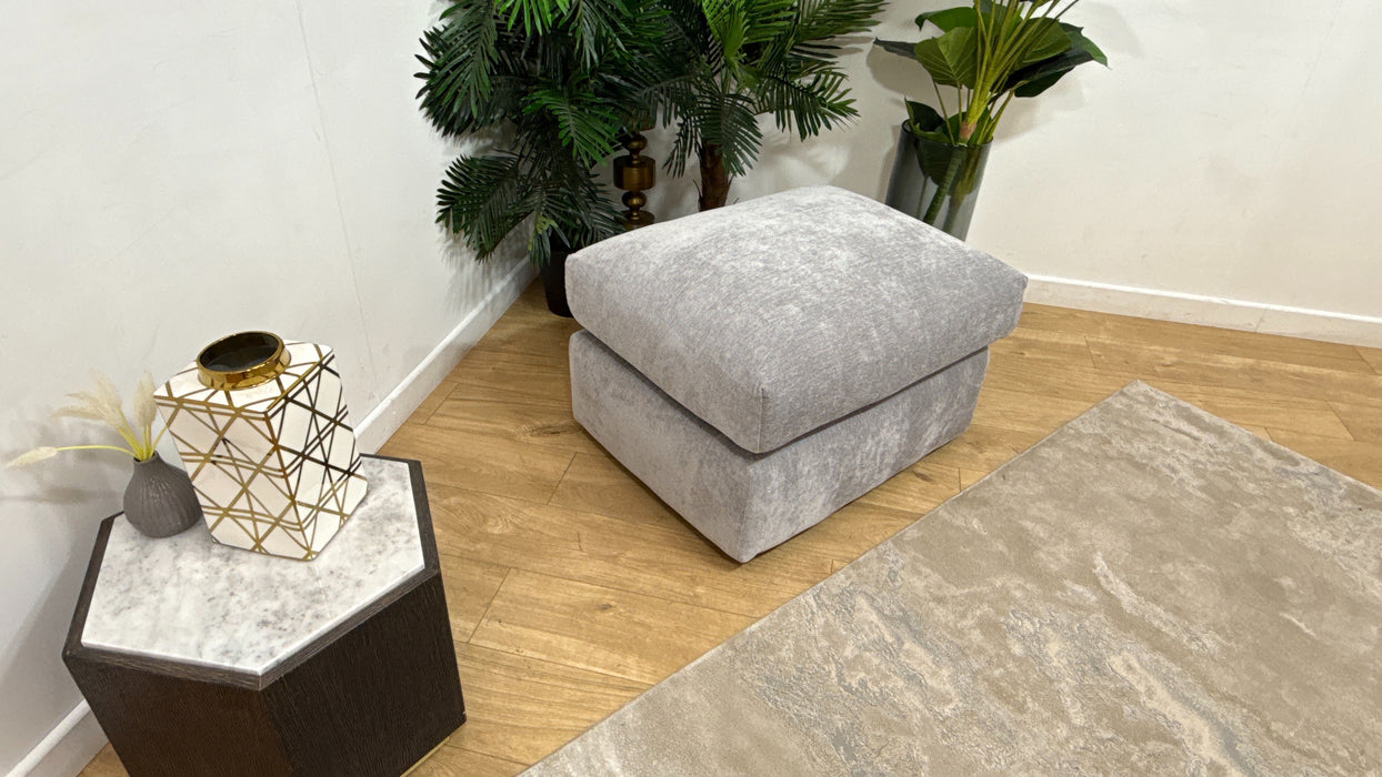 Sofology Georgio Fabric Designer Footstool Extra Flex Interior in Lifestyle Plush Chenille Silver