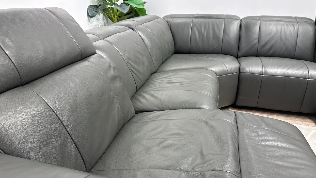 Sofology Lumiere Leather 3 Corner 3 Power Recliner/Headrest in Trusty Embossed Charcoal