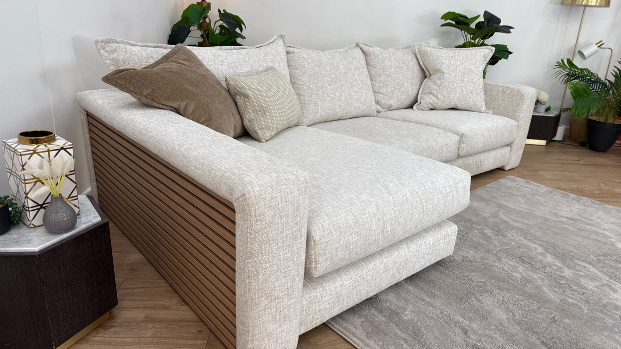 Sofology Cove Fabric Chaise Small Light Wood Panel in Artisan Chenille Ecru Mix