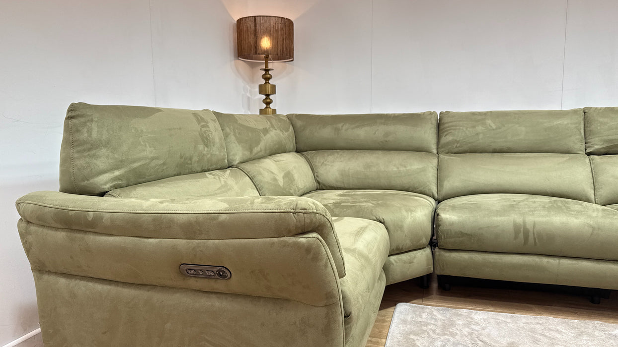 Sofology Missouri Fabric 1 Corner 3 Power Recliner/Headrest in Lifestyle Plush Olive