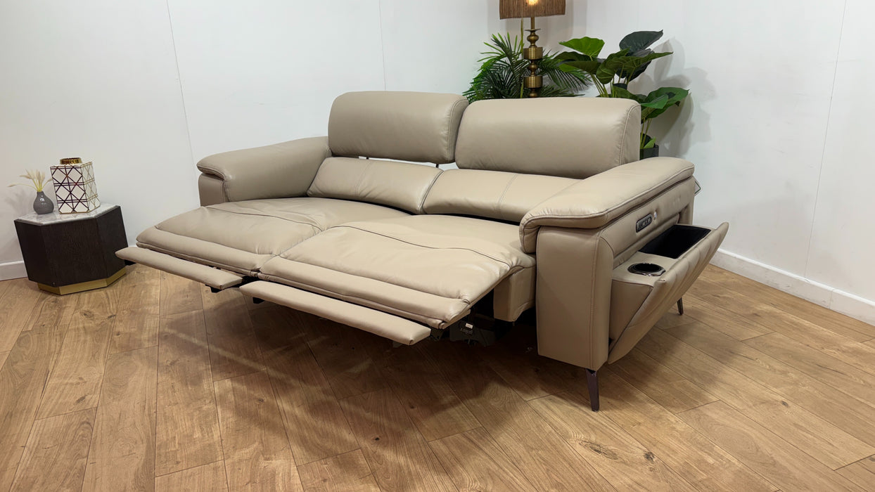Sofology Fratelli Leather 2.5 Seater Power Recliner/Headrest in Trusty Embossed Stone