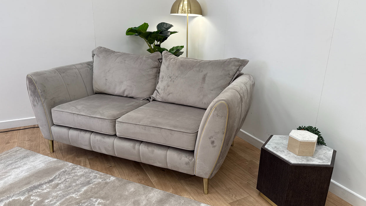 Sofology Gabrielle Fabric 2 Seater Gold Trim in Plush Pebble/Powder Ebony Mix