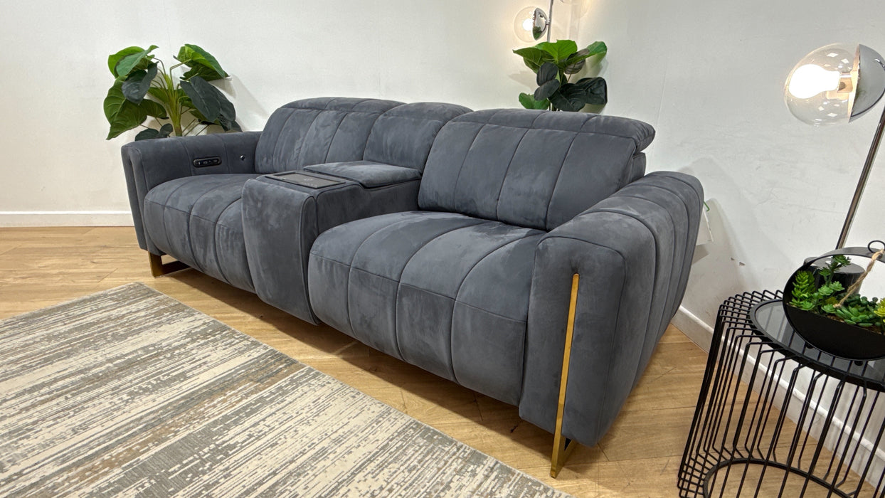 Sofology Paramount Fabric 2.5 Seater Console Power Recliner/Headrest Heated Seats Speakers in Nubuck Feel Charcoal