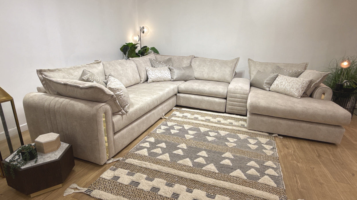 Sofology  Savoy 3 Corner 3  with Console Fabric Sofa in Lifestyle Dapple Marble