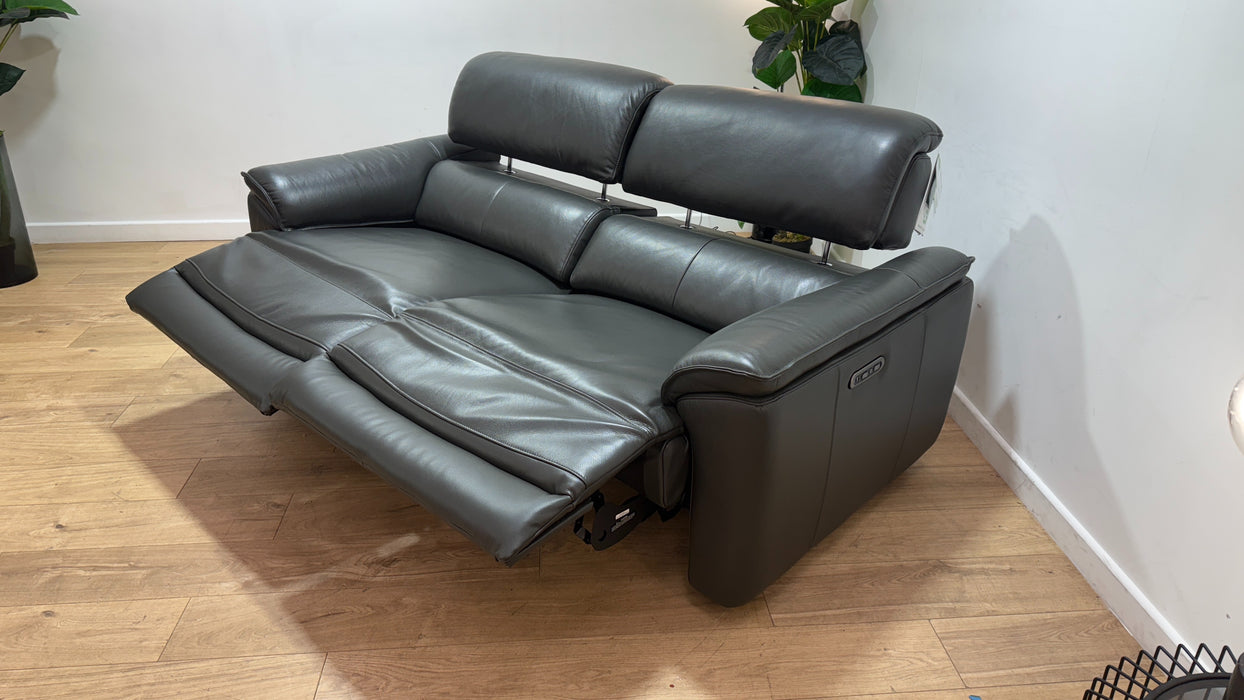 Sofology Hugo Leather 2.5 Seater Power Recliner/Headrest in Trusty Embossed Charcoal