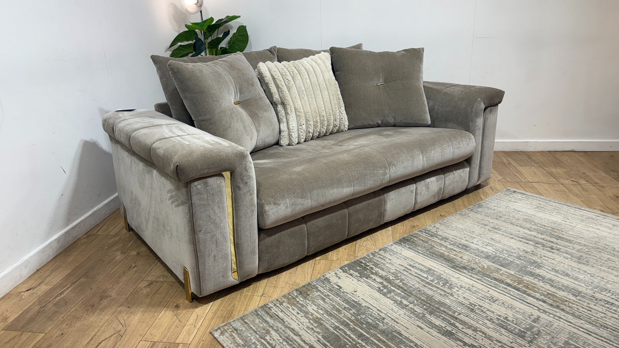 Sofology Oscar Fabric 2 Seater Gold Trim in Fine Textured Chenille Stone Mix
