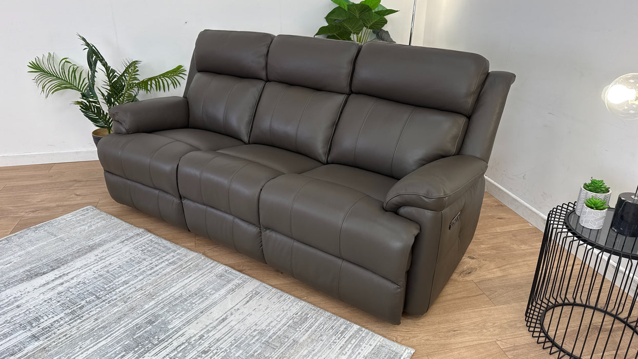 Gracie 3 Seater - Leather Sofa Power Recliner & Headrest - Urban Grey