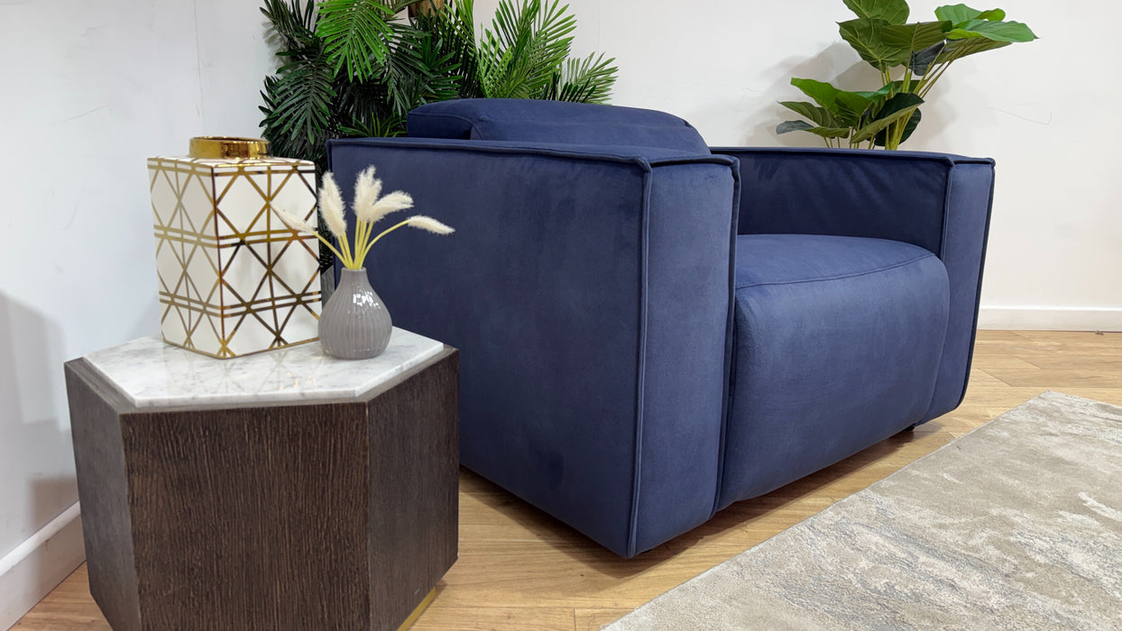 Sofology Horizon Fabric Loveseat Power Recliner/Headrest in Lifestyle Flecked Navy