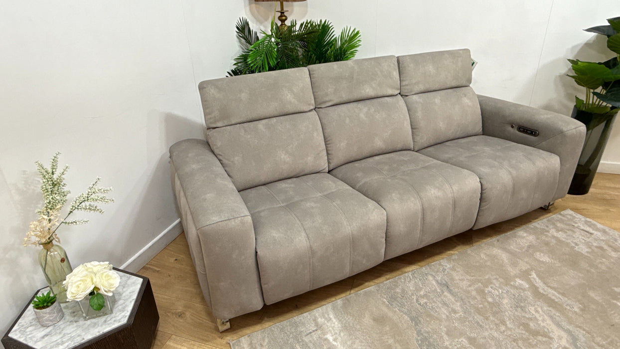 Sofology Marvella Fabric 3 Seater Power Recliner/Headrest Heated Seats in Lifestyle Flecked Stone