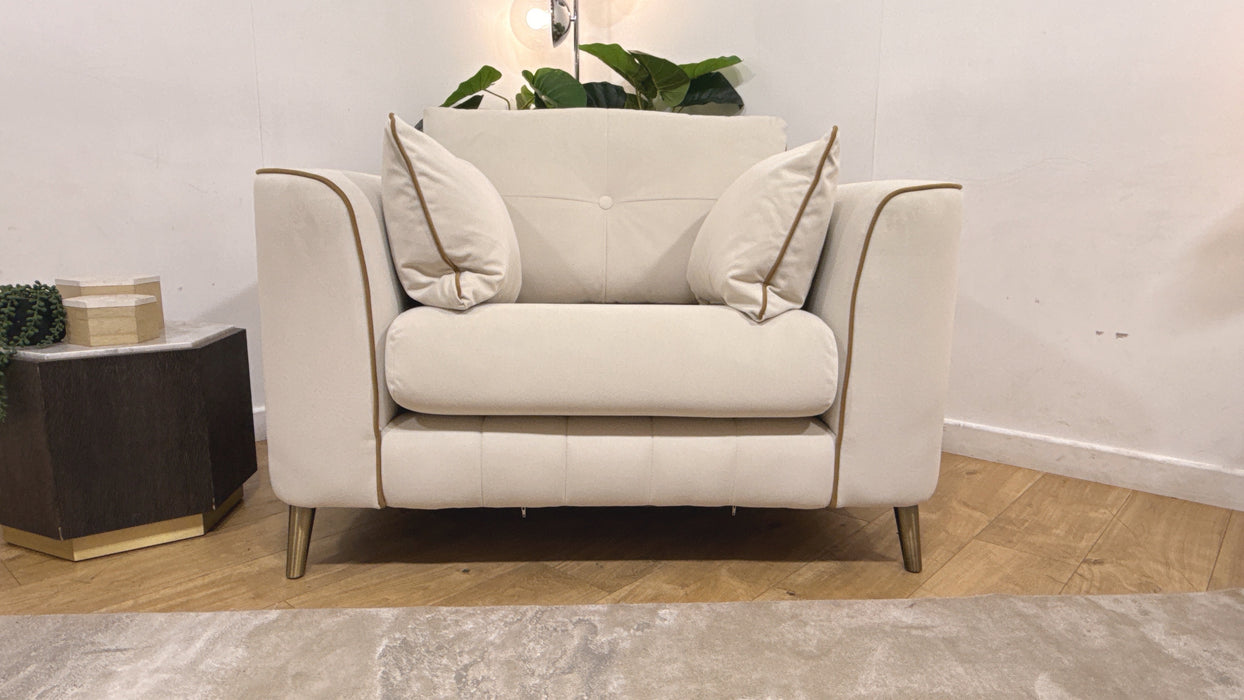 Sofology Remy Fabric Chair in Super Matt Velvet Ecru With Cream Contrast Piping