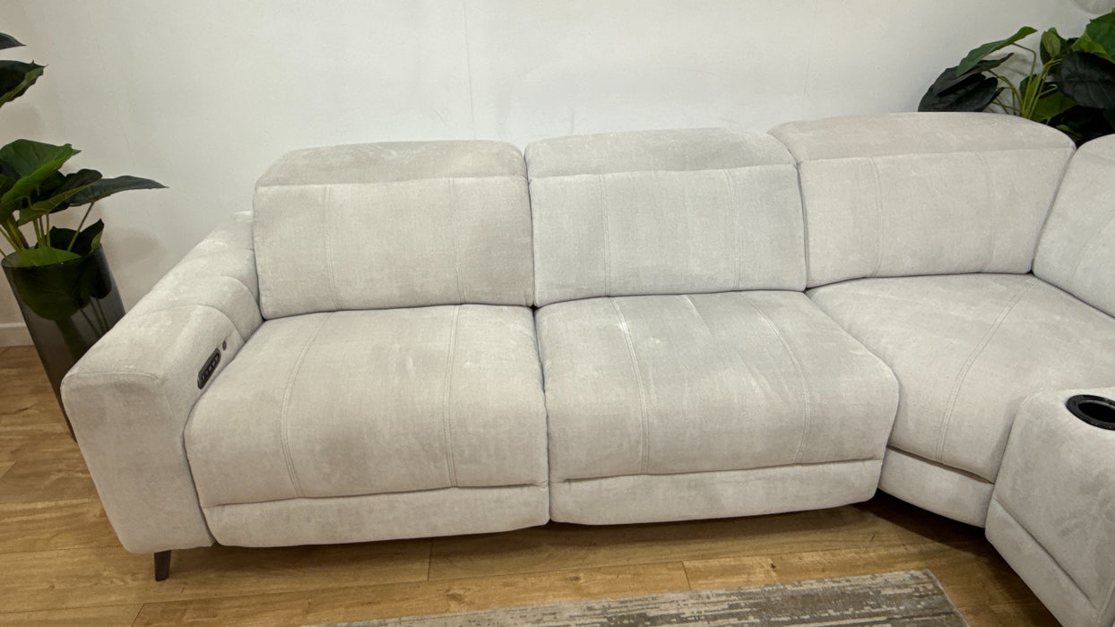 Sofology Allure Fabric 1.5 Smart Console Corner 3 Power Recliner/Headrest Heated Seats Lumbar Support in Relaxed Chenille Stone
