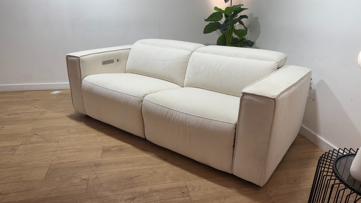Sofology Horizon Fabric 2.5 Seater Power Recliner/Headrest Heated Seat in Textured Chenille Oyster