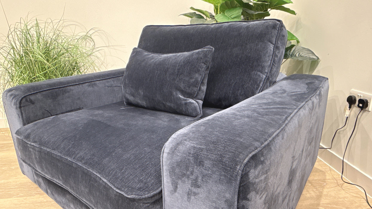 Sofology Laurent Fabric Loveseat in Luxury Deep Pile Chenille Denim Mix
