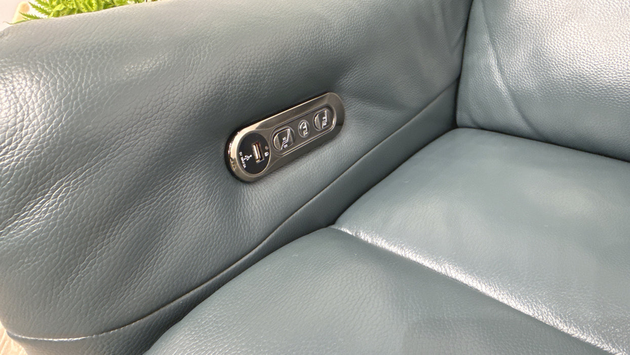 Sofology Renato Leather 2 Seater Power Recliner in Trusty Embossed Peacock