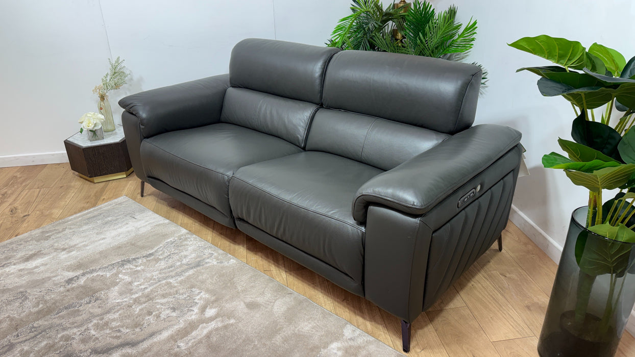 Sofology Fratelli Leather 2.5 Seater Power Recliner/Headrest in Trusty Embossed Charcoal