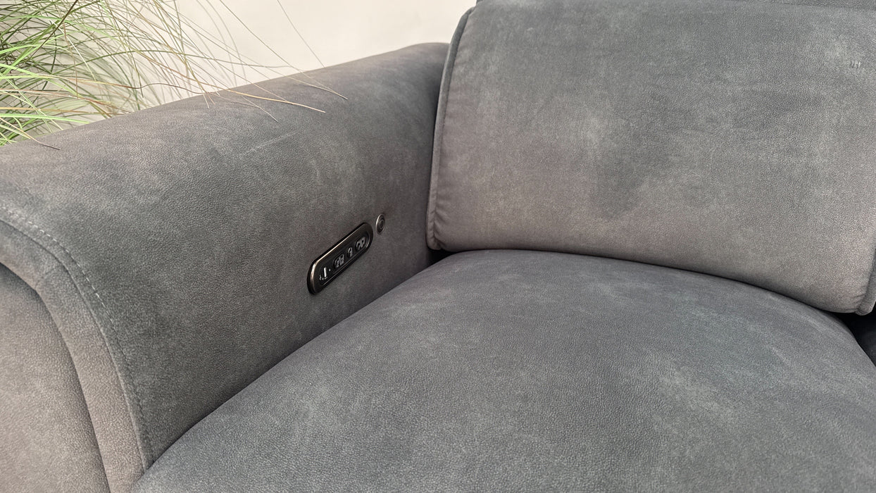 Sofology Premiere Fabric 3 Seater Power Recliner/Headrest Heated Seat in Lifestyle Flecked Mineral Green