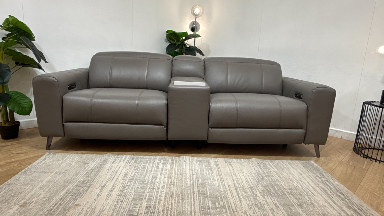 Sofology Allure Leather 2.5 Seater Console with Screen Power Recliner/Headrest Heated Seats Lumbar Speakers in Trusty Embossed Elephant