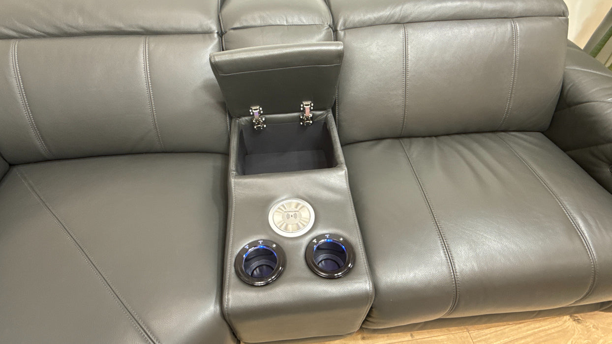 Sofology Allure Leather 3 Corner Smart Console 1.5 Power Recliner/Headrest Heated Seats Lumbar Support Speakers Trusty Embossed Charcoal