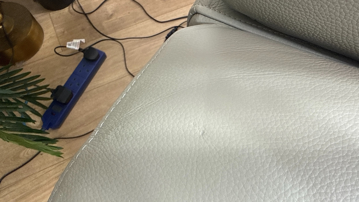 Sofology Fratelli Leather Chair Power Recliner/Headrest in Trusty Embossed Light Grey