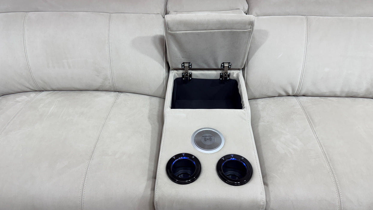 Sofology Allure Fabric 2.5 Smart Console Power Recliner/Headrest Heated Seats in Lifestyle Nubuck Feel Stone