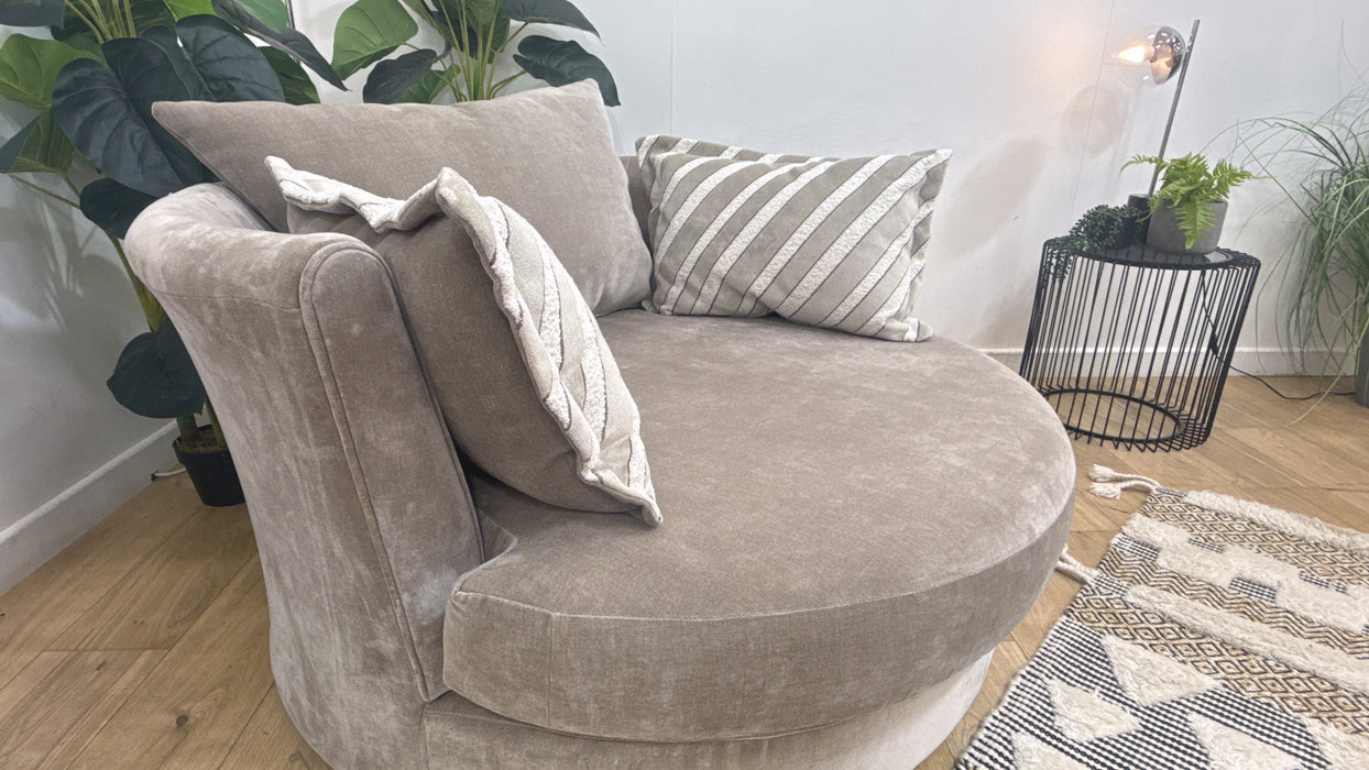 Sofology Oscar Fabric Large Swivel Chair in Fine Textured Chenille Stone Mix