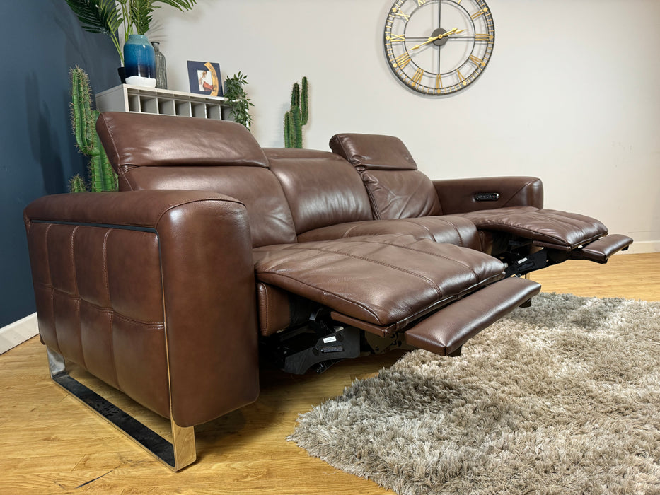 Marvella 3 Seater Power Headrest Power Recliner Leather Chocolate (WA2)