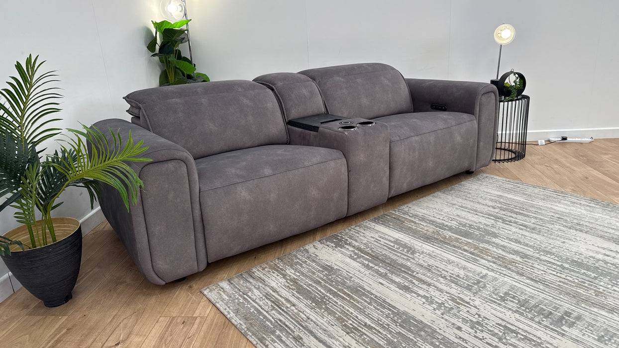 Sofology The Premiere 2.5 Seater Console Fabric Recliner in Lifestyle Flecked Mocha