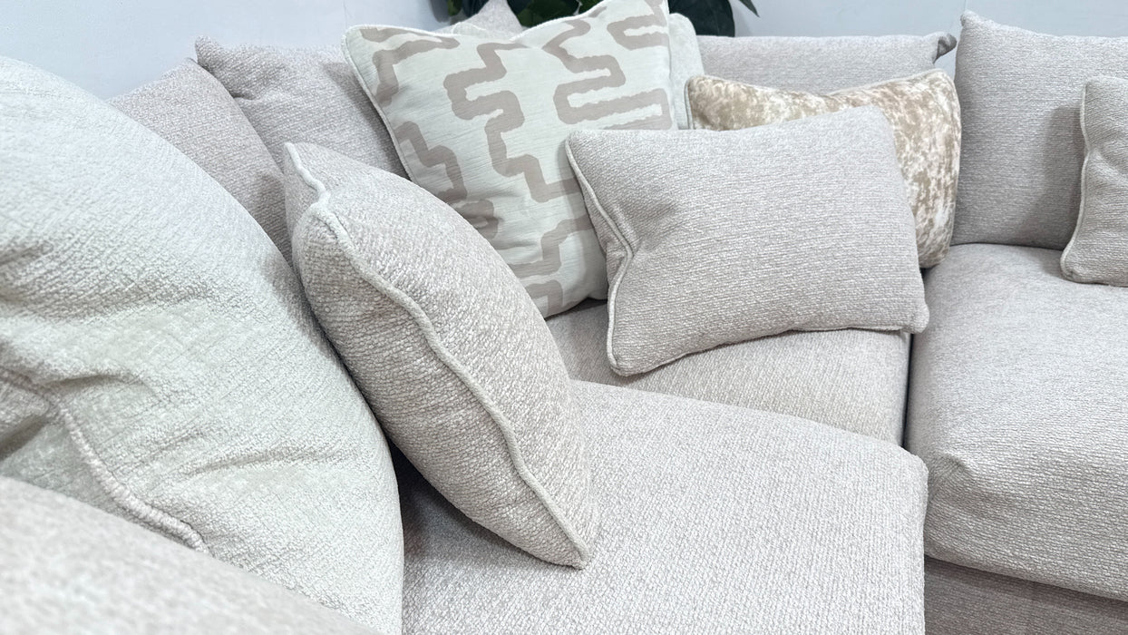 Sofology Westwood Fabric 1 Corner 3 Silver Trim in Soft Boucle Blush Mix