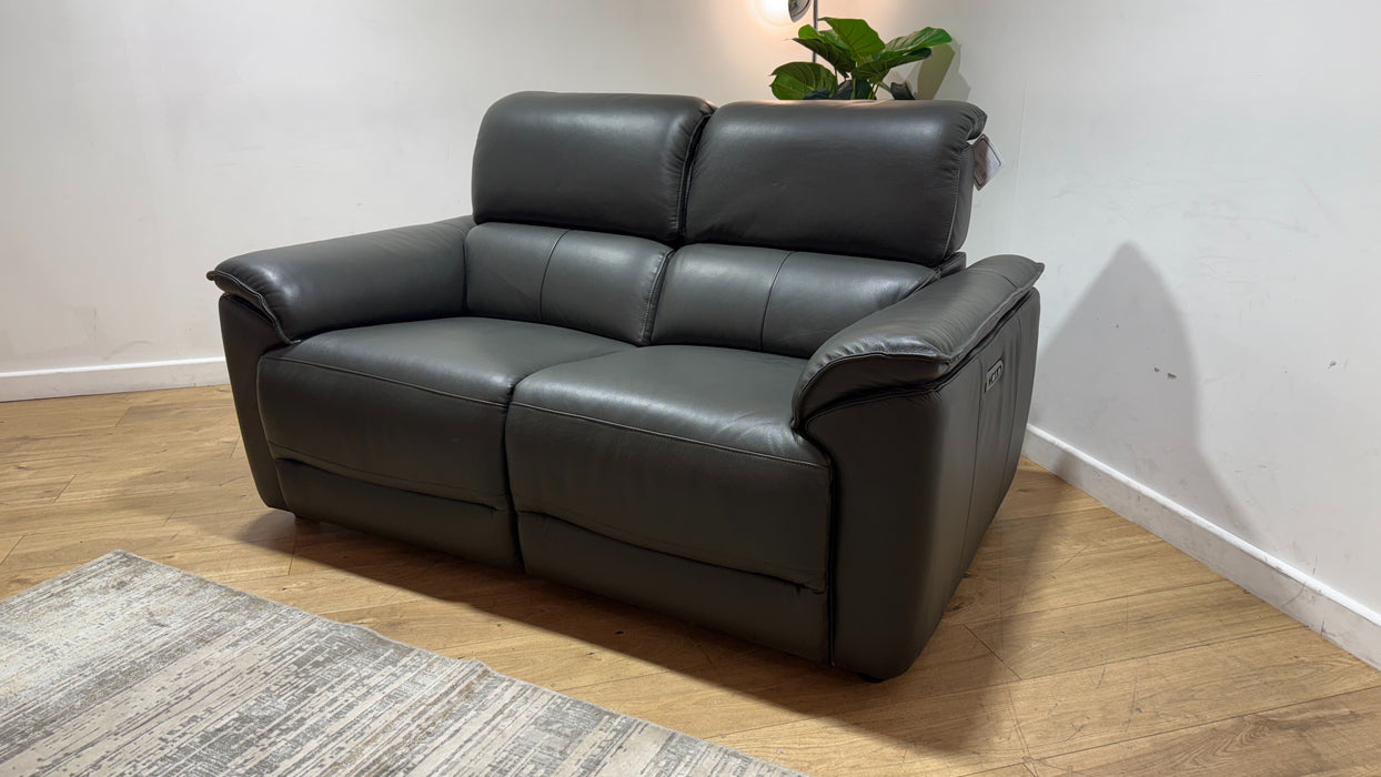 Sofology Hugo Leather 2 Seater Power Recliner/Headrest in Trusty Embossed Charcoal