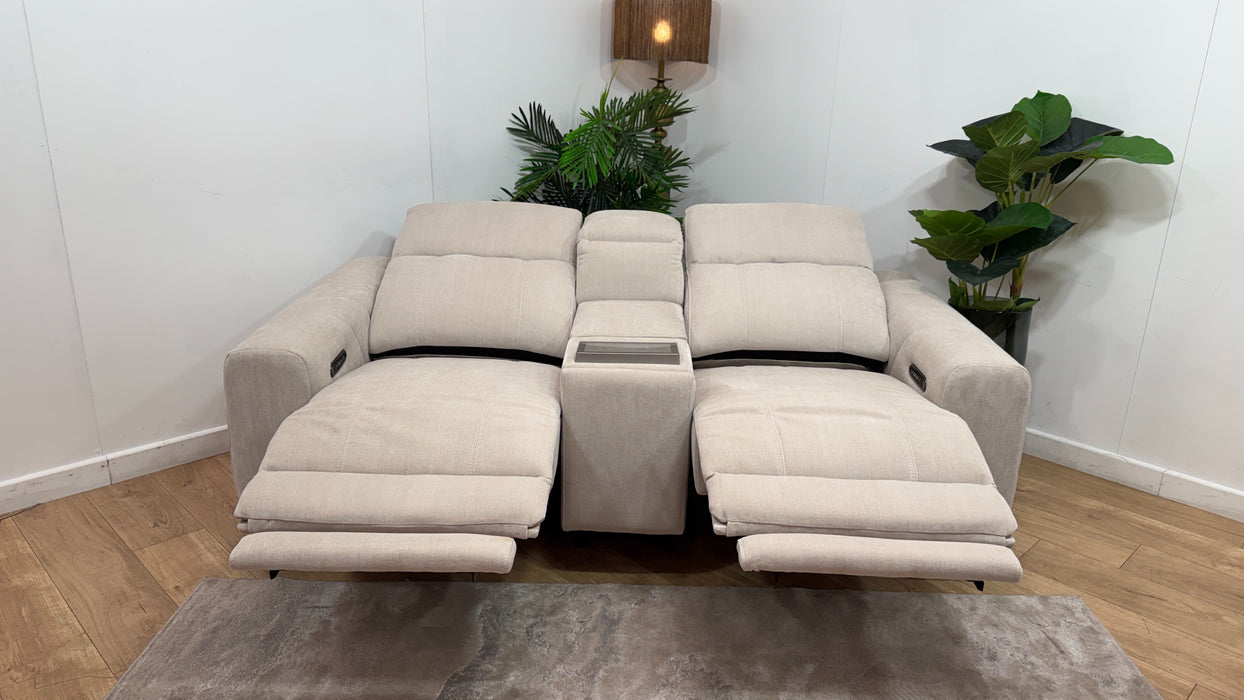 Sofology Allure Fabric 2 Seater Screen Console Power Recliner/Headrest Heated Seats Lumbar Support Speakers in Relaxed Chenille Cotton