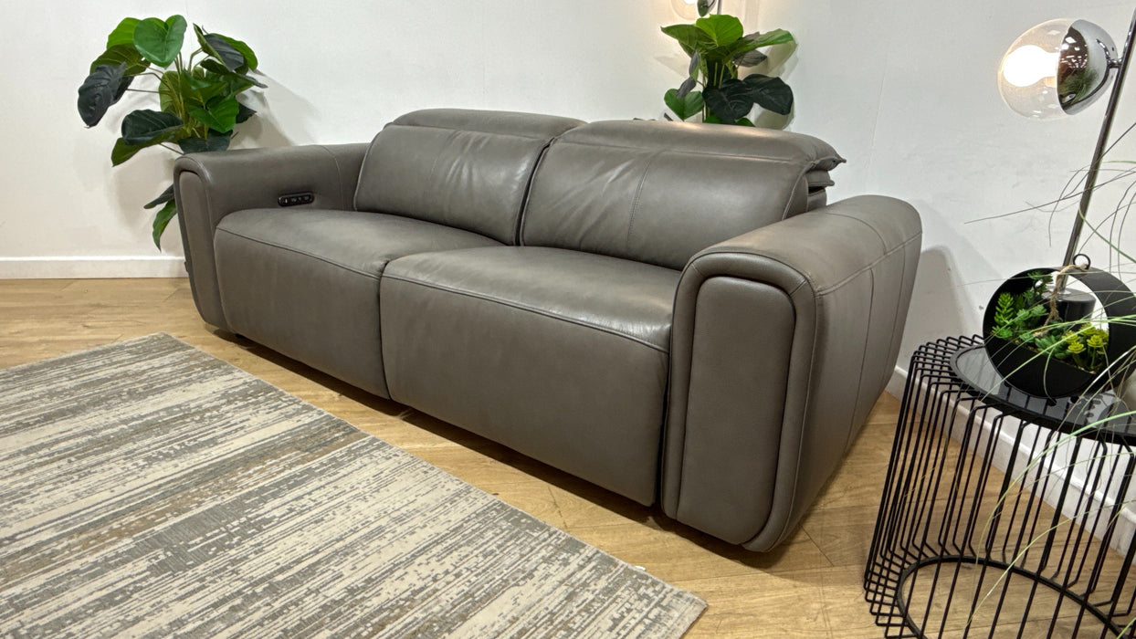 Sofology Premiere Leather 2.5 Seater Power Recliner/Headrest in Trusty Embossed Grey