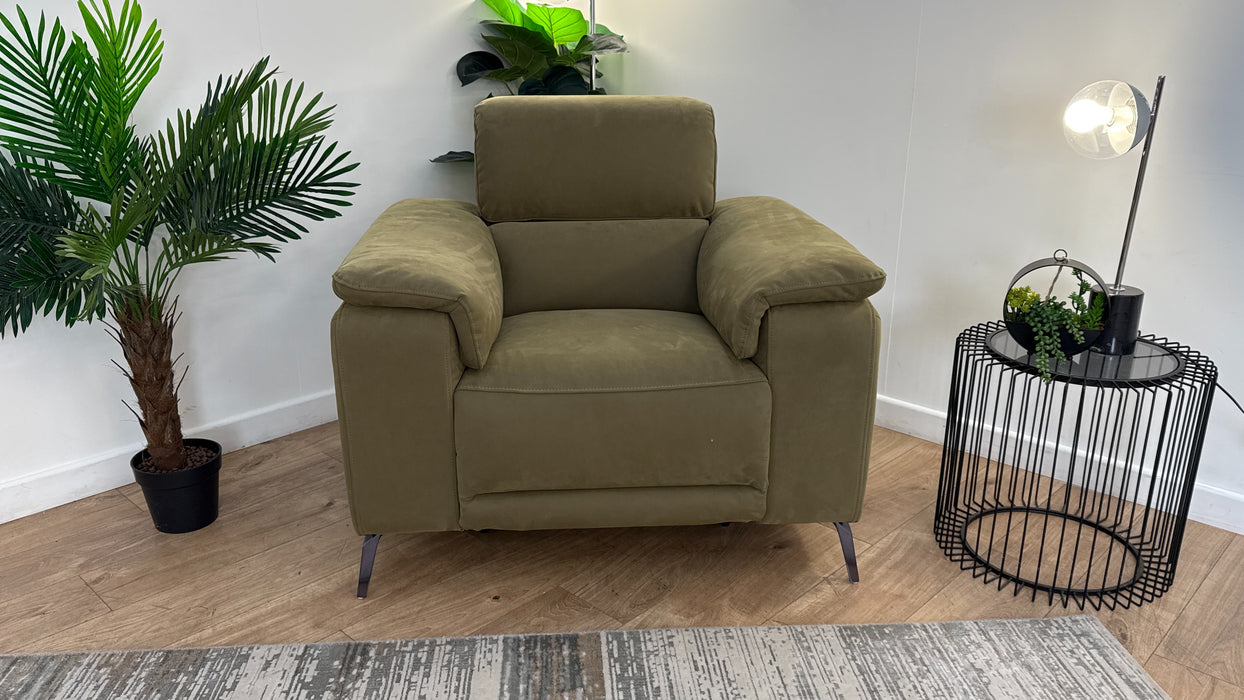 Sofology The Fratelli Fabric Chair Power Recliner/Headrest in Lifestyle Nubuck Feel Moss