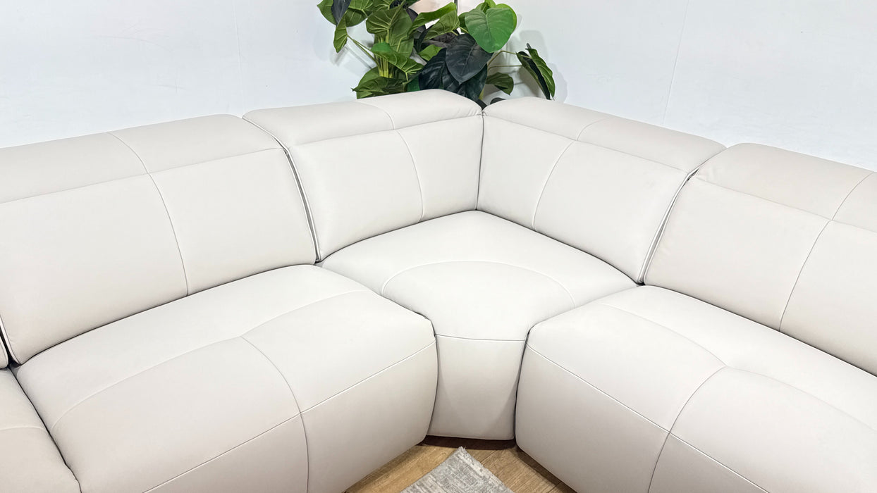 Sofology Riviera Leather 3 Corner 1.5 Power Recliner/Headrest in Trusty Super Matt Cloud Grey