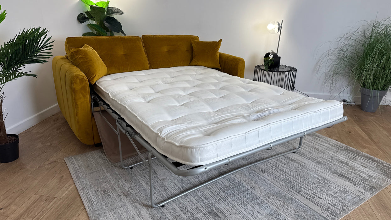 Sofology Islington Fabric 3 Seater Hypnos Deluxe Sofa Bed in Sleek Mustard