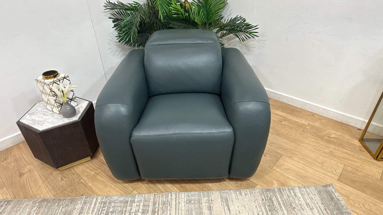 Sofology Drift Leather Chair Power Recliner/Headrest in Trusty Embossed Peacock