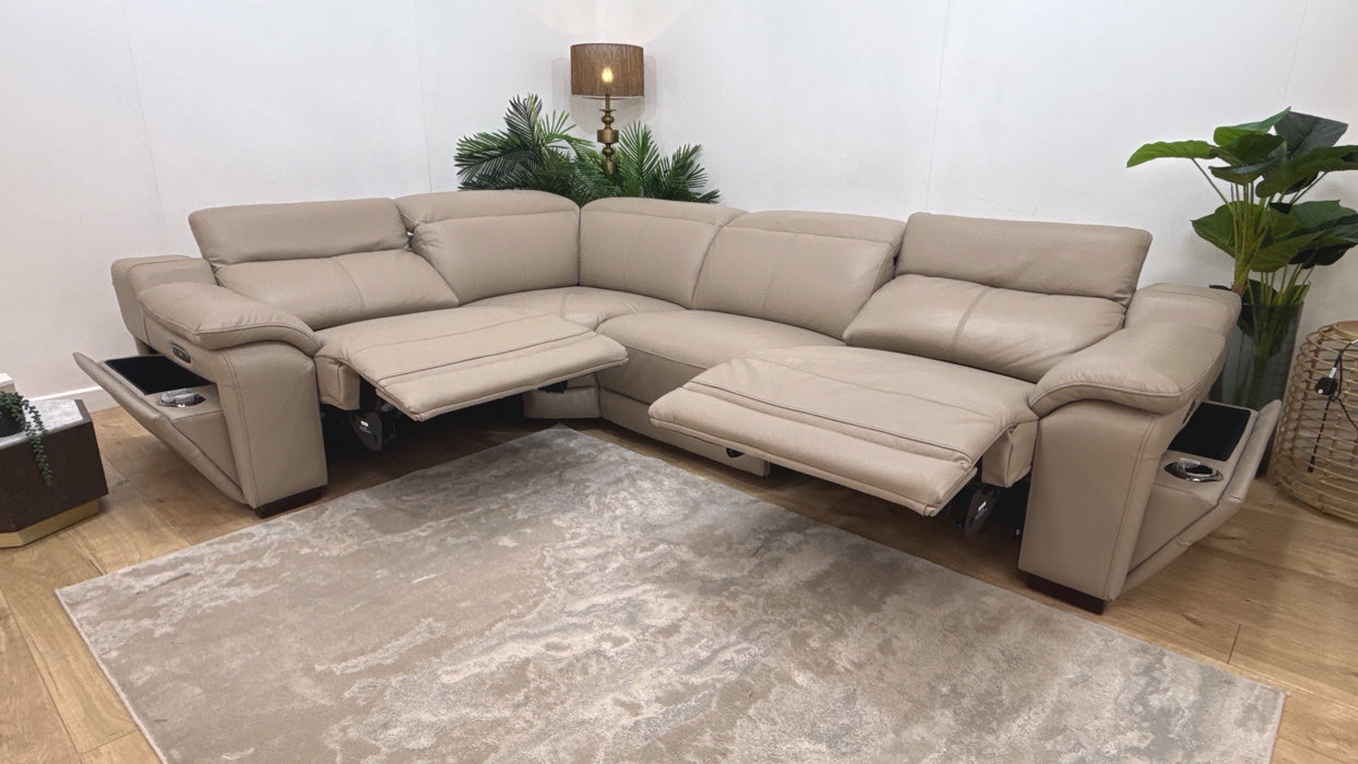 Sofology Portland Leather 1.5 Corner 3 Triple Power Recliner/Headrest in Trusty Embossed Stone