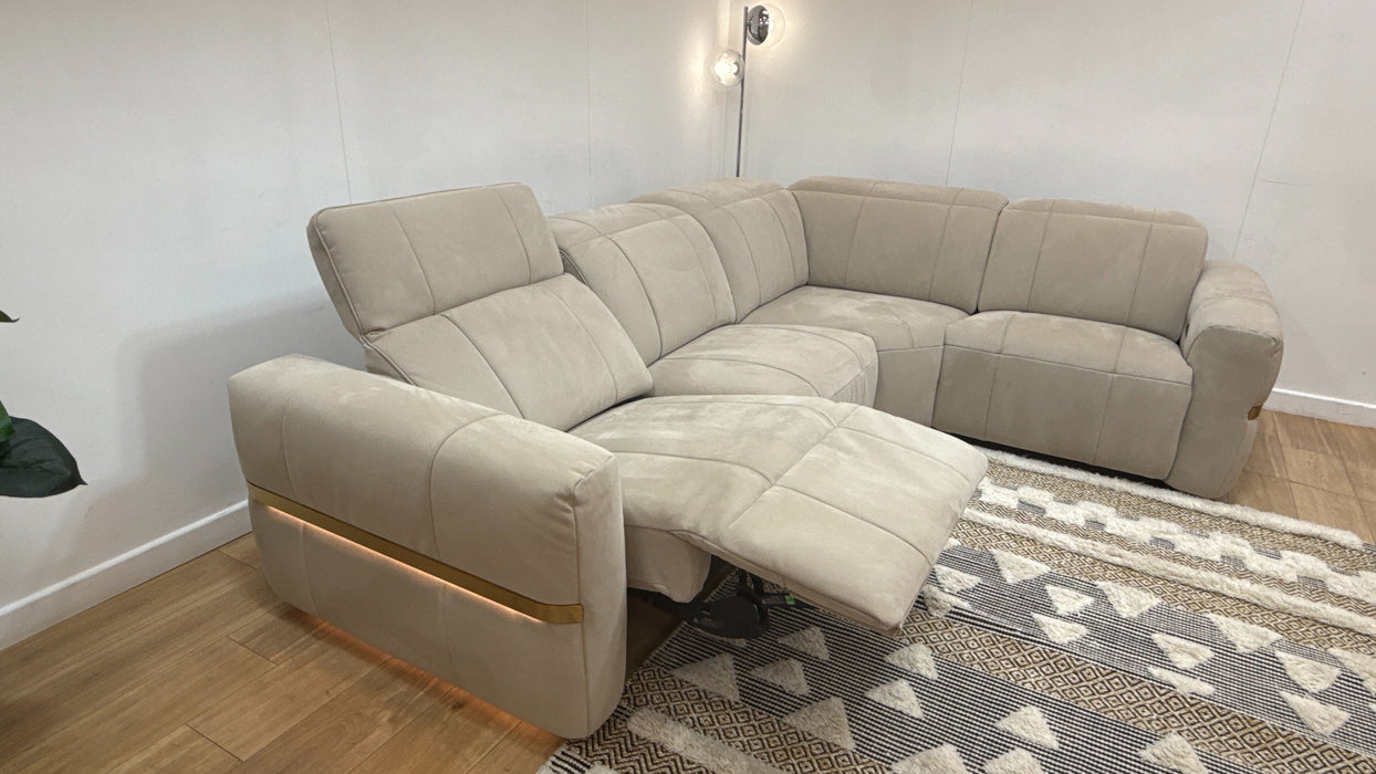 Sofology Lumiere Fabric 3 Corner 1.5 Power Recliner/Headrest in Lifestyle Nubuck Feel Stone